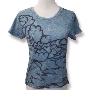 Lucky Brand Cropped Tee Shirt Faded Wash Floral Size Medium
